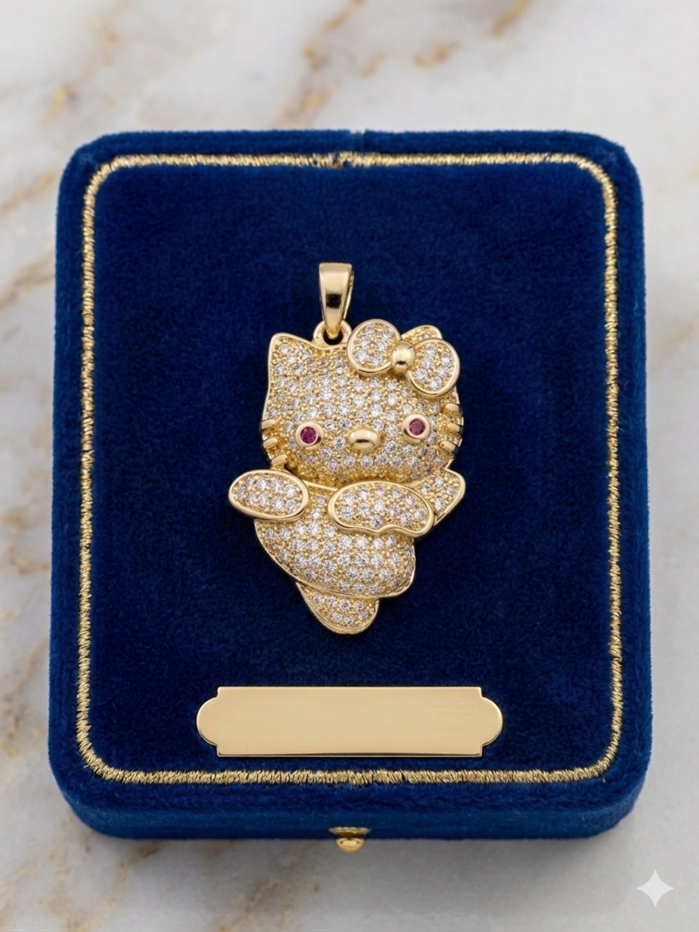 14k Gold - Filled Hello Kitty      Gold Pave Pendant with Ruby Accents